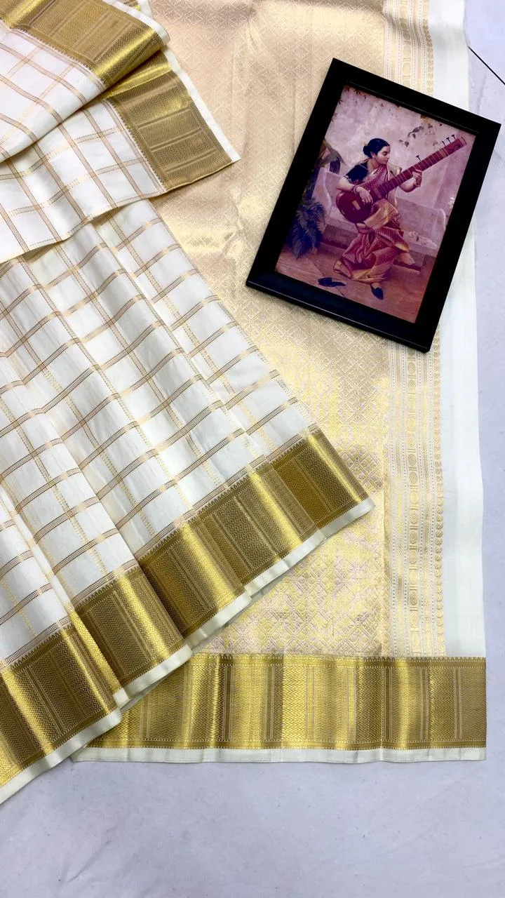 Kanchi Ivory Checks Silk Saree